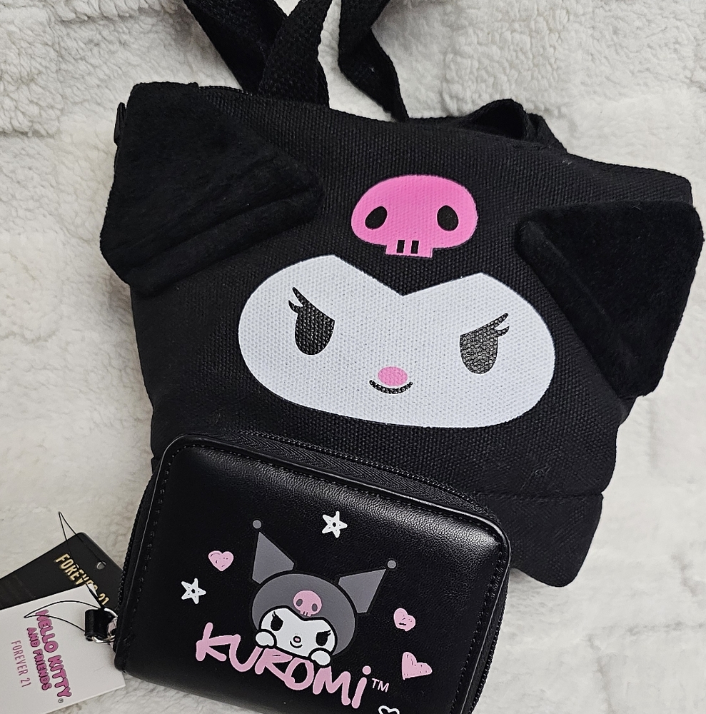 Hello Kitty Bags Kuromi Black Canvas Bag Handles Shoulder Bag Crossbody Kawaii